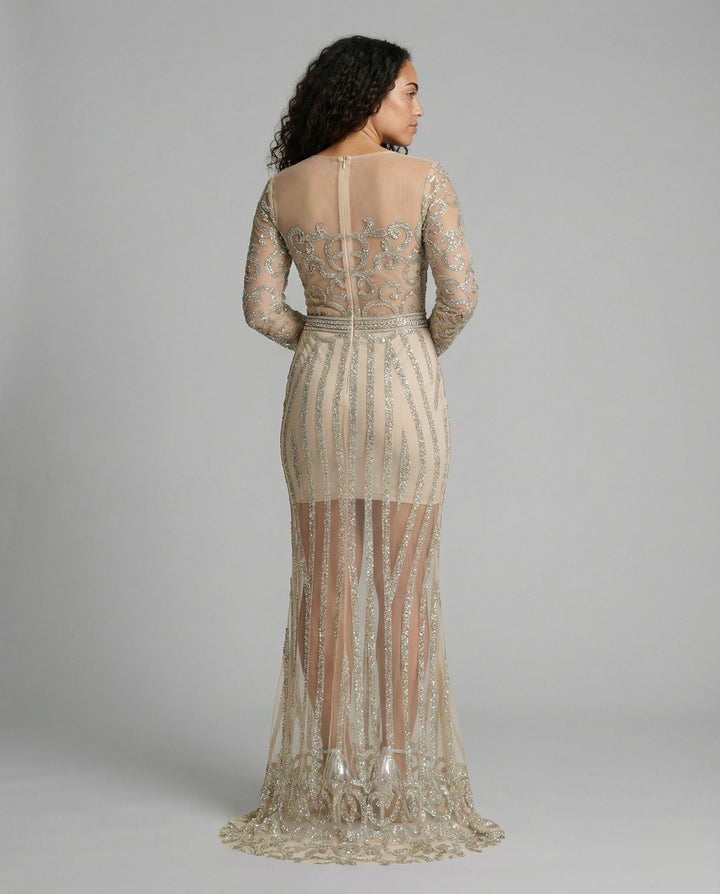 Drune | Damen-Nachtschlaf Ballkleid mit Halbtransparentem Stoff und Juwelen