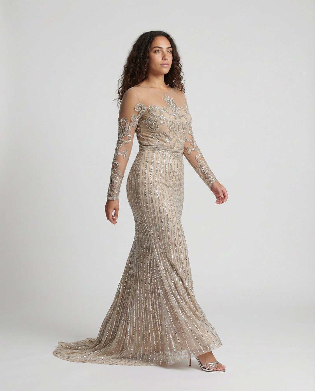 Drune | Damen-Nachtschlaf Ballkleid mit Halbtransparentem Stoff und Juwelen
