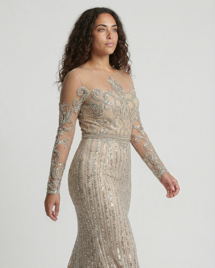 Drune | Damen-Nachtschlaf Ballkleid mit Halbtransparentem Stoff und Juwelen