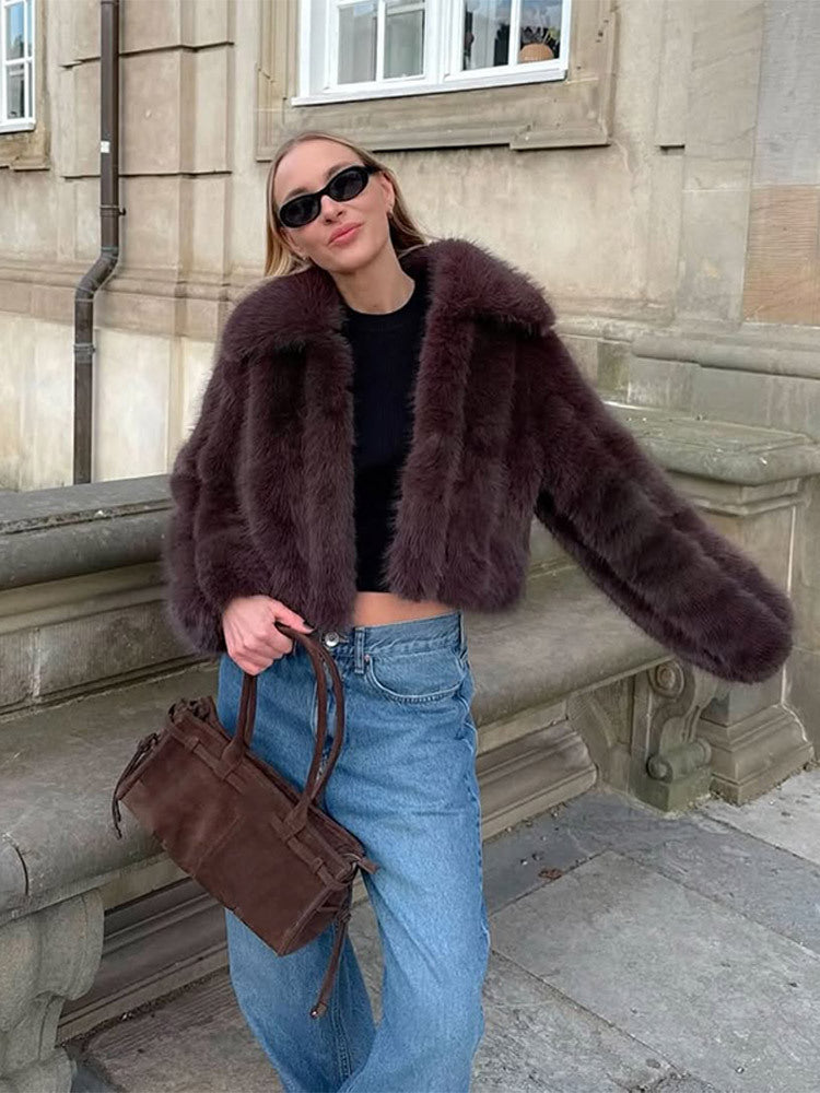 Damen Kunstfelljacke im modischen Cropped-Stil Drune
