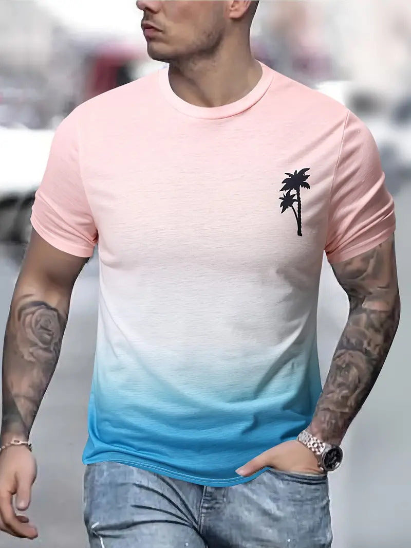 Herren T-Shirt mit modernem Farbverlauf und Palmenstickerei Drune