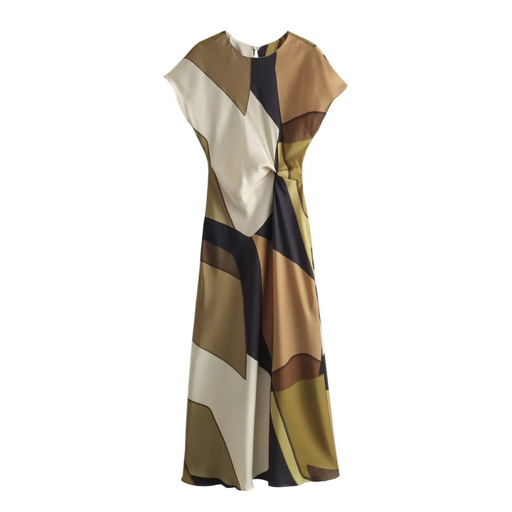 Damen Maxikleid mit modernem geometrischen Muster und fließendem Schnitt Drune