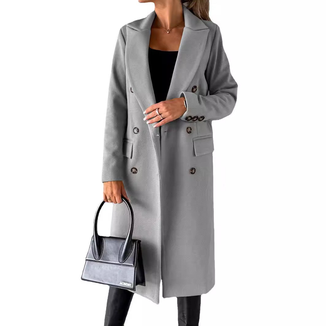 Damen Eleganter Doppelt-knopf Mantel Drune