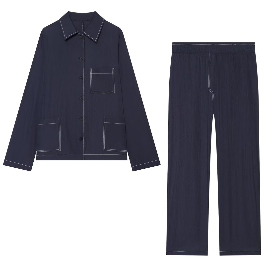 Damen Weite Culotte-Hose mit elastischem Bund und kontrastierender Ziernaht Drune