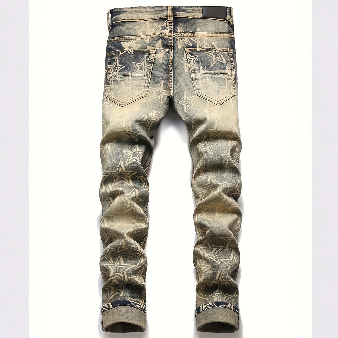 Herren Ripped Denim-Jeans mit Sternenprint Drune