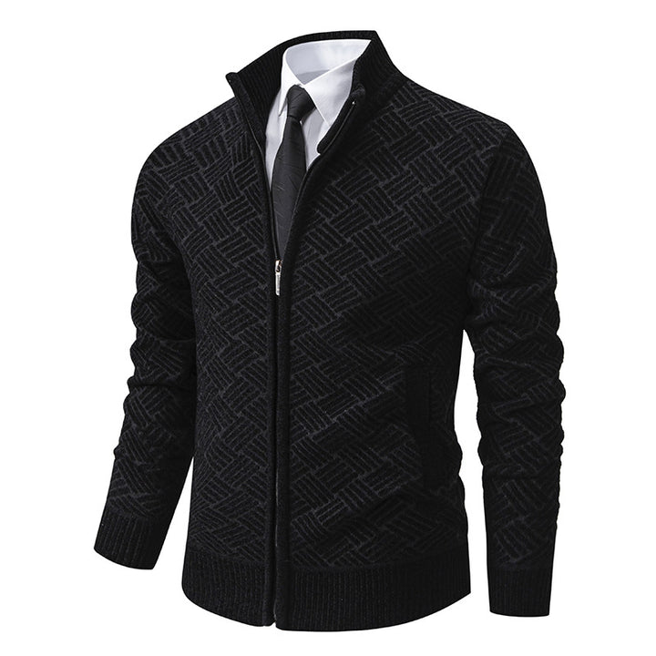 Herren Strick-Zipjacke mit geometrischem Strukturmuster und Stehkragen Drune