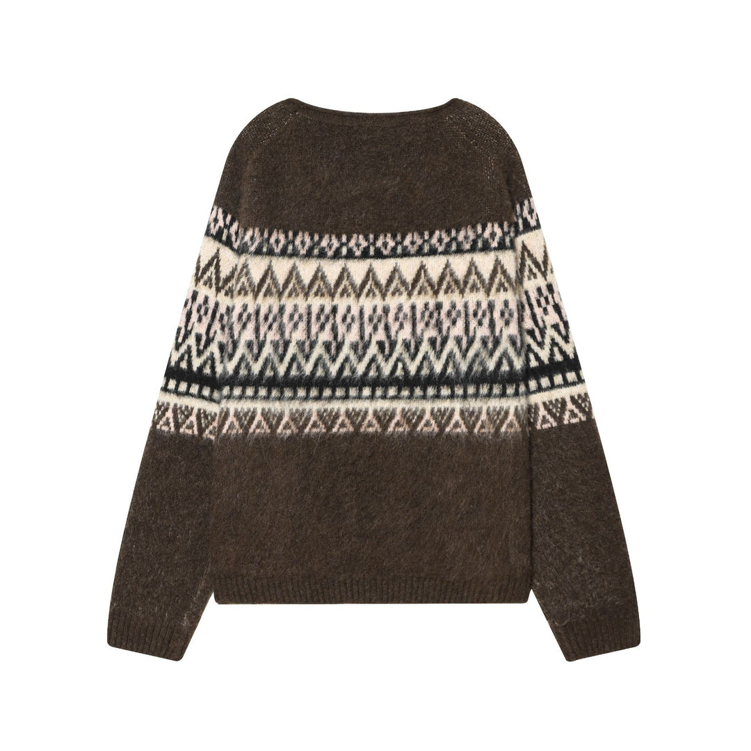 Damen nan Norwegerpullover aus Mohairmix mit Rundhalsausschnitt, lockerem Schnitt und Jacquardmuster Drune