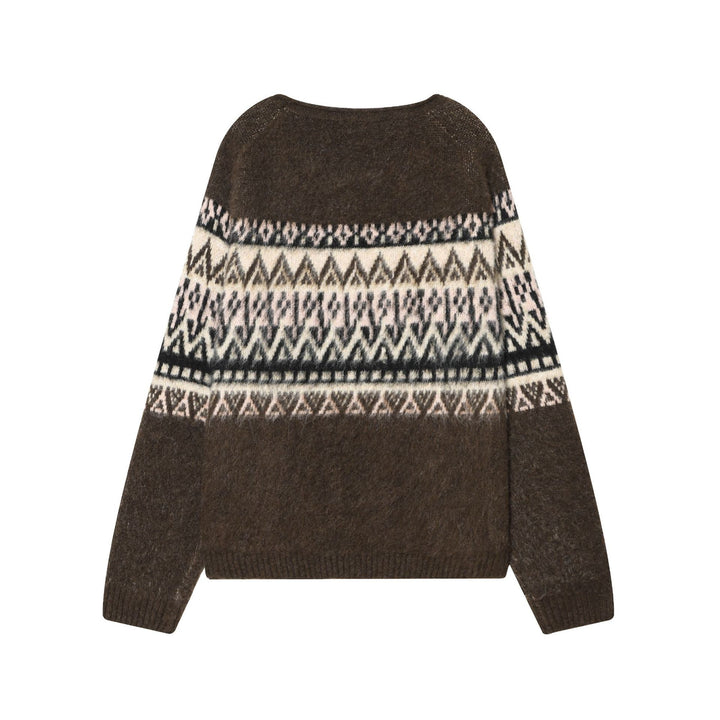 Damen nan Norwegerpullover aus Mohairmix mit Rundhalsausschnitt, lockerem Schnitt und Jacquardmuster Drune