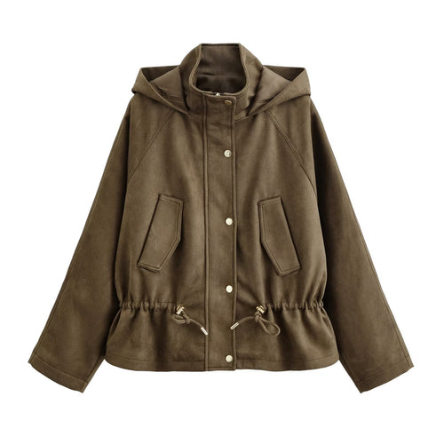 Damen Kurze Kapuzenjacke im Parka‑Look mit Tunnelzugtaillierung und Pattentaschen Drune