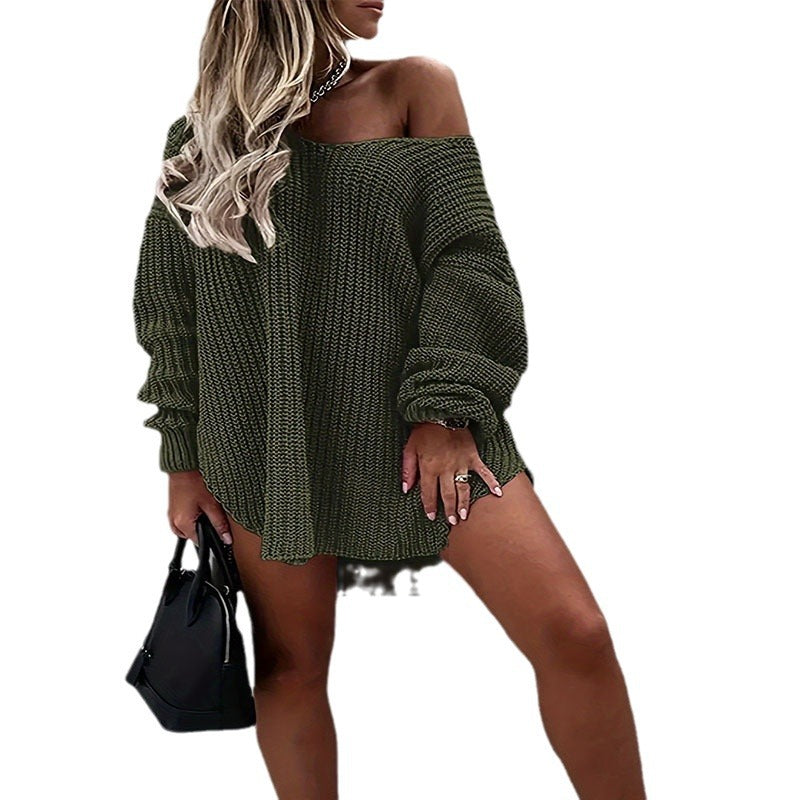 Damen Oversized Strickpullover mit weitem Schnitt und offenen Ärmeln Drune
