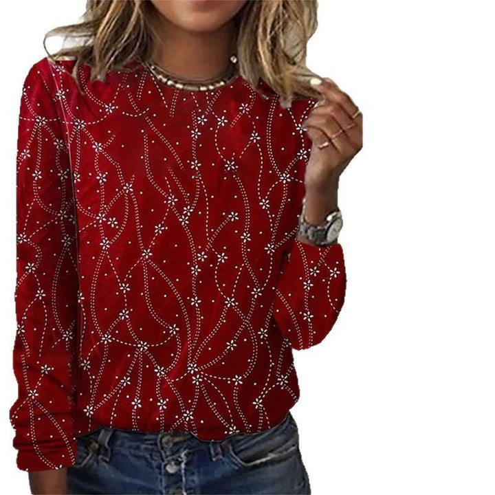 Damen nan lockeres Rundhals-Sweatshirt mit Strassverzierung und floralem Punktmuster Drune