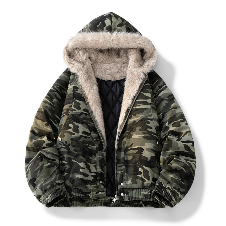 Herren Modische Camouflage-Winterjacke mit abnehmbarer Kapuze Drune
