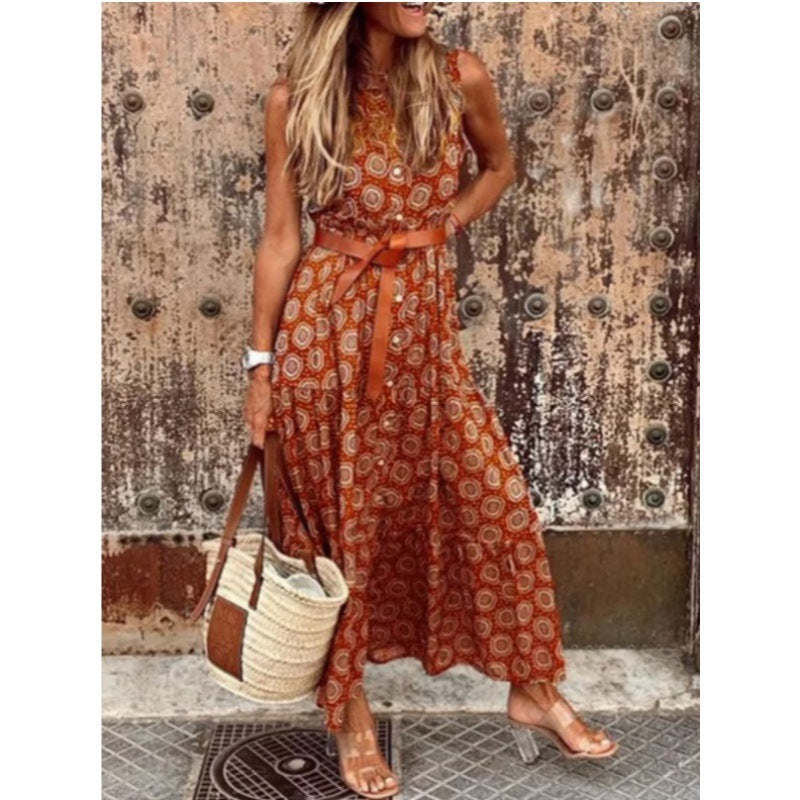 Damen Bohemian Maxi Kleid mit verstellbarem Gürtel Drune