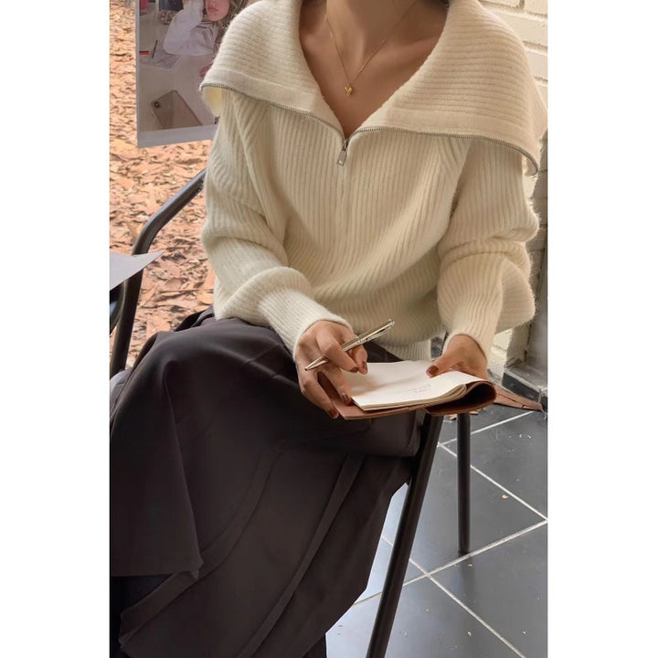 Damen Strickjacke mit weitem Kragen und strukturiertem Design Drune
