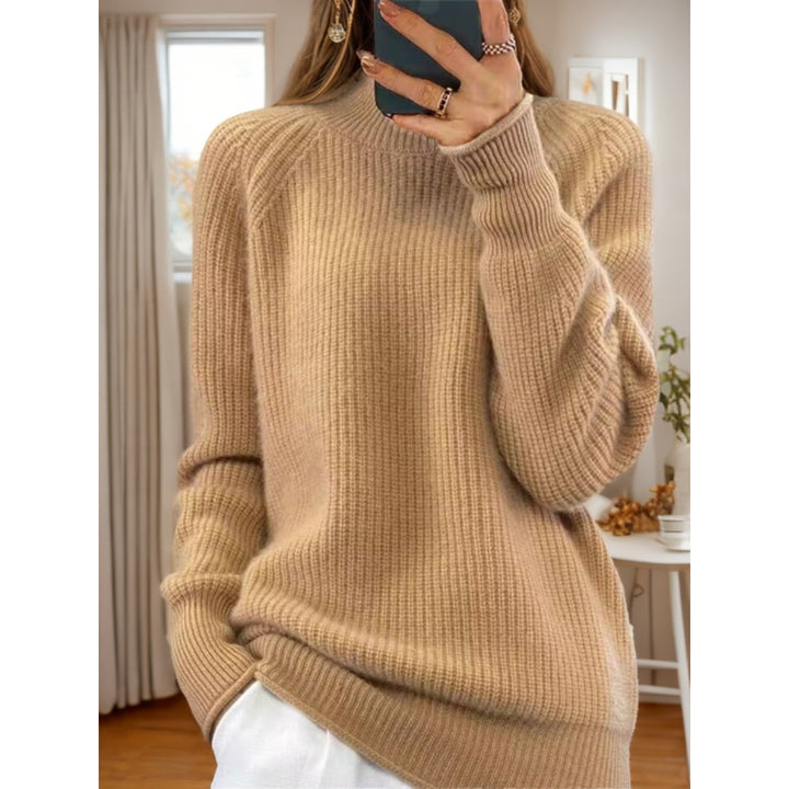 Damen nan kuscheliger Strickpullover mit Stehkragen und Rippstruktur Drune