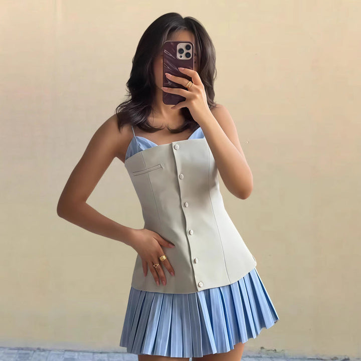 Damen Plissiertes Mini-Kleid mit ausgestelltem Rock Drune