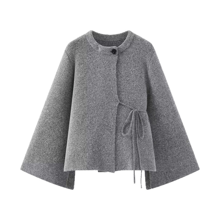 Damen Kurzes Wollmix‑Cape mit Rundhals, Tunnelzug‑Taillierung und Trompetenärmeln Drune