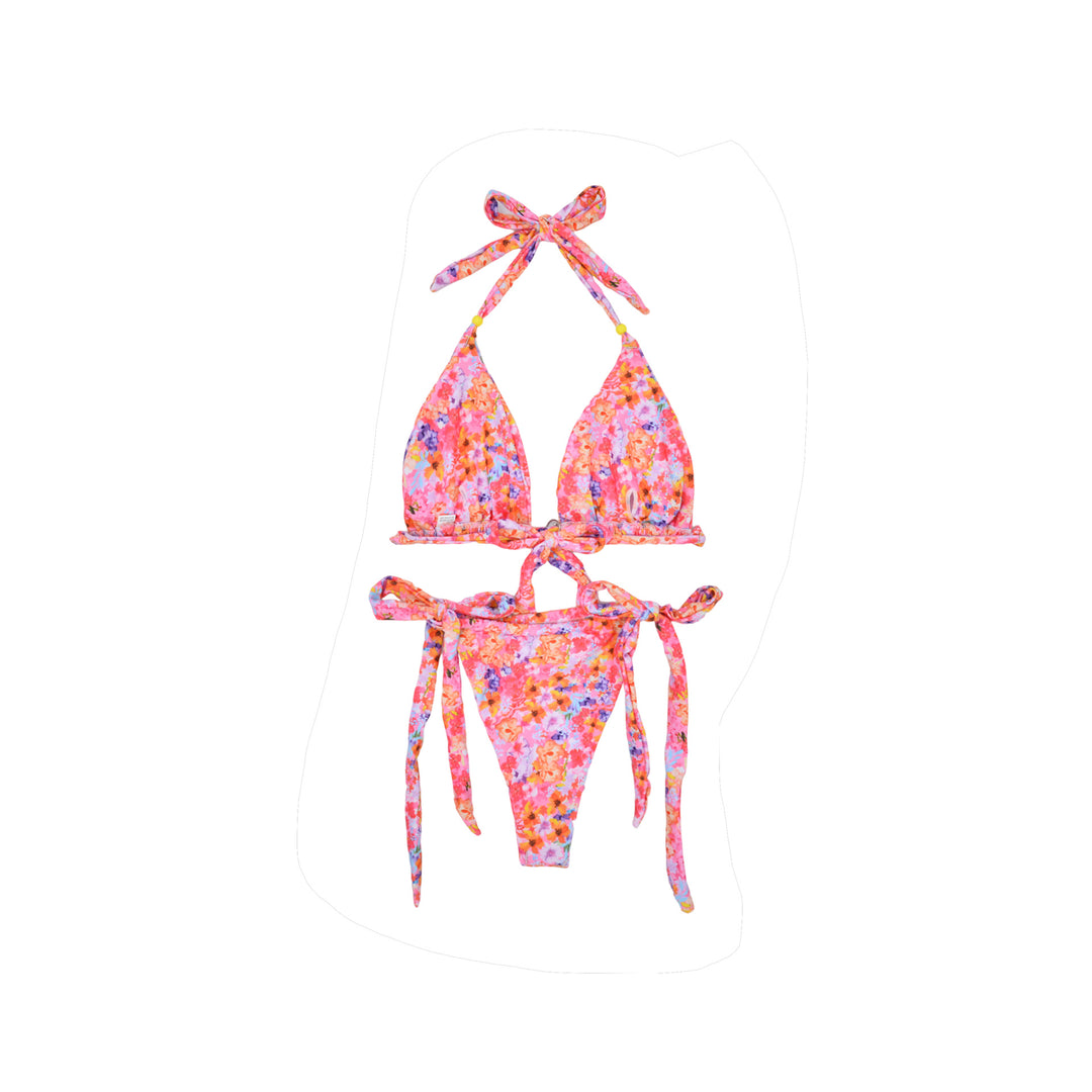 Damen Triangel-Bikini mit buntem Blumenmuster und verstellbaren Trägern Drune