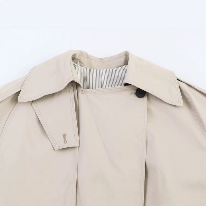 Damen Kurzer Oversize-Trenchcoat mit Bindegürtel und Cape-Detail Drune