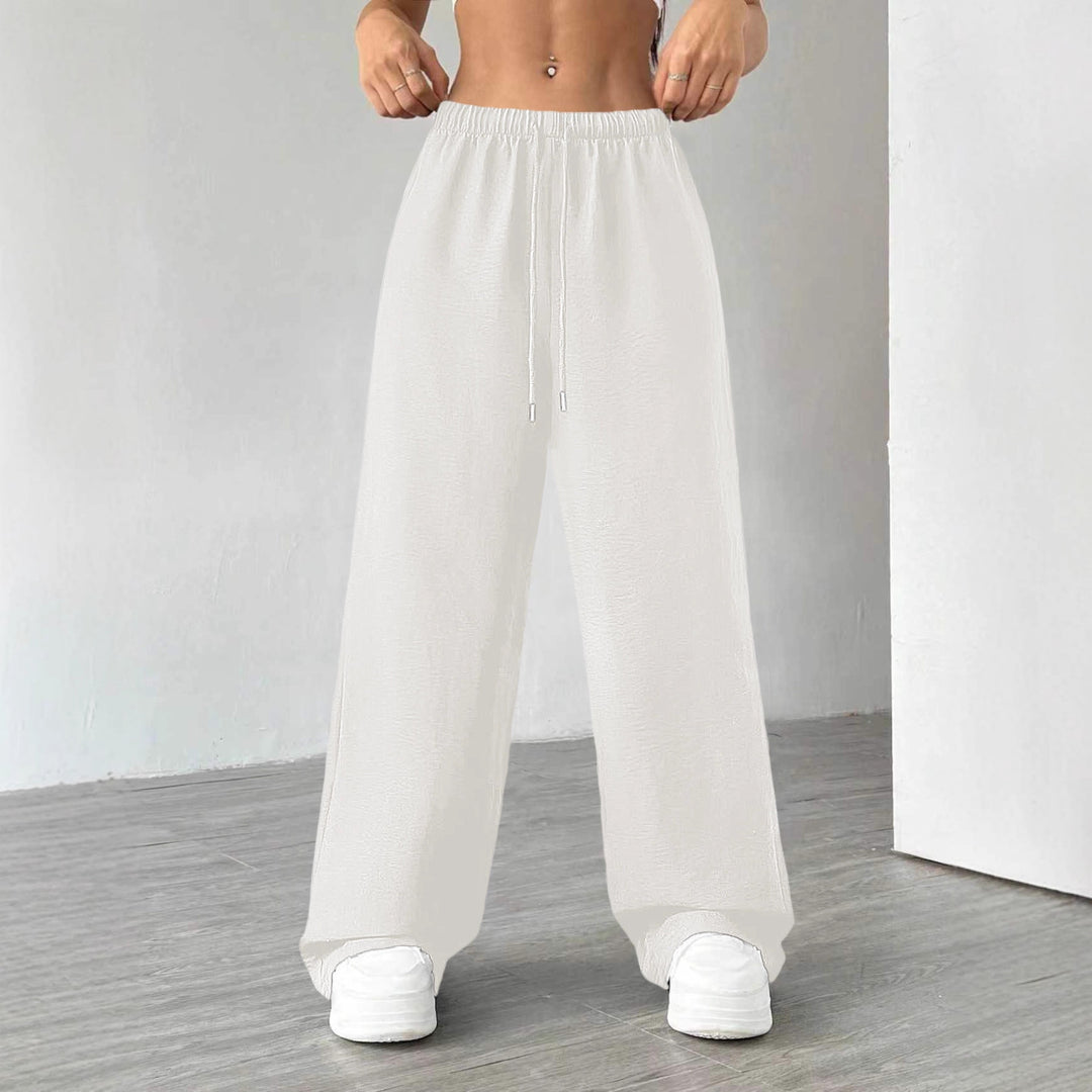 Damen Weite Lounge-Hose mit hohem Elastikbund und Kordelzug Drune