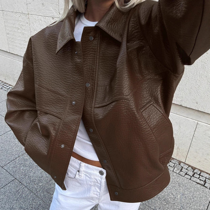 Damen Modische Kunstlederjacke im lässigen Oversized-Schnitt Drune