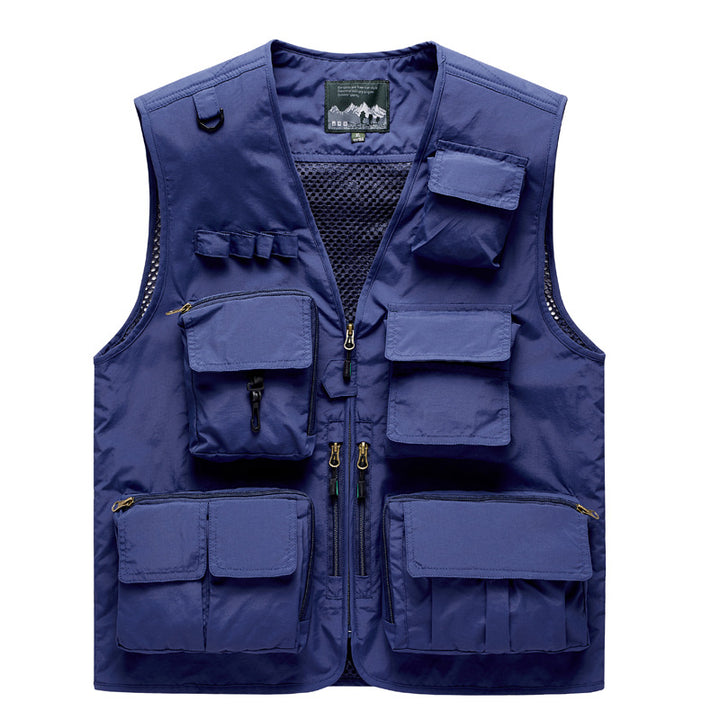 Herren Outdoor-Mehrfachtaschenweste im Anglerstil mit luftiger Mesh‑Rückenpartie und Schnellzugriffstaschen Drune
