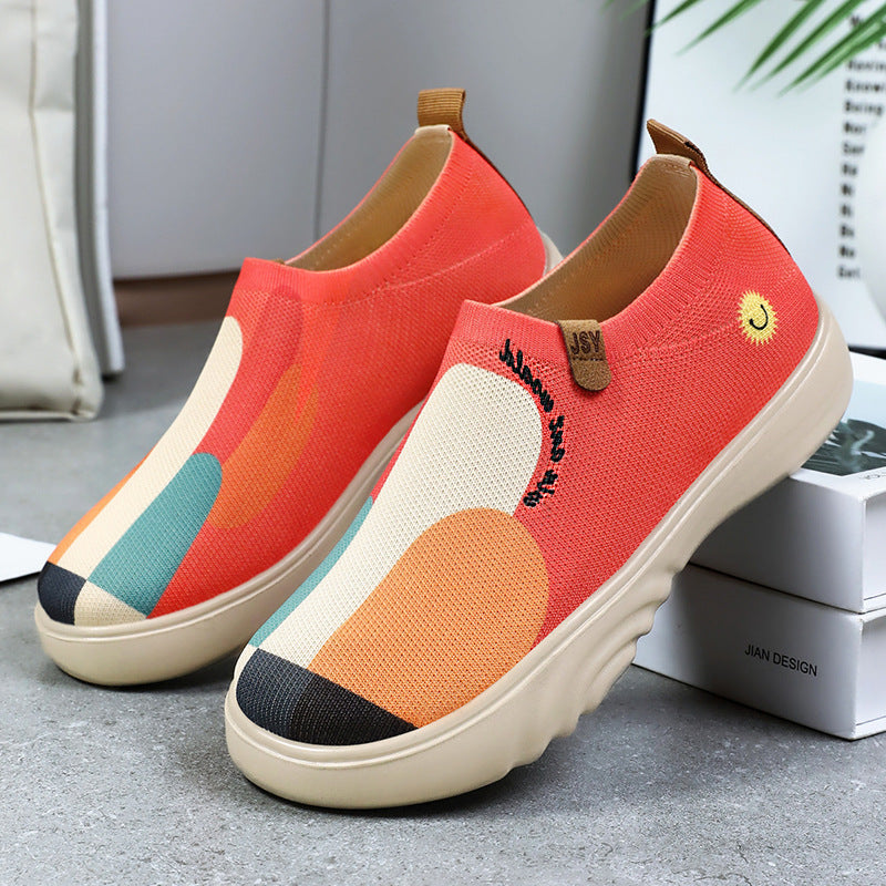Damen nan gestrickter Slip-On Sneaker mit verspielter Stickapplikation und stoßdämpfender EVA-Plateausohle Drune