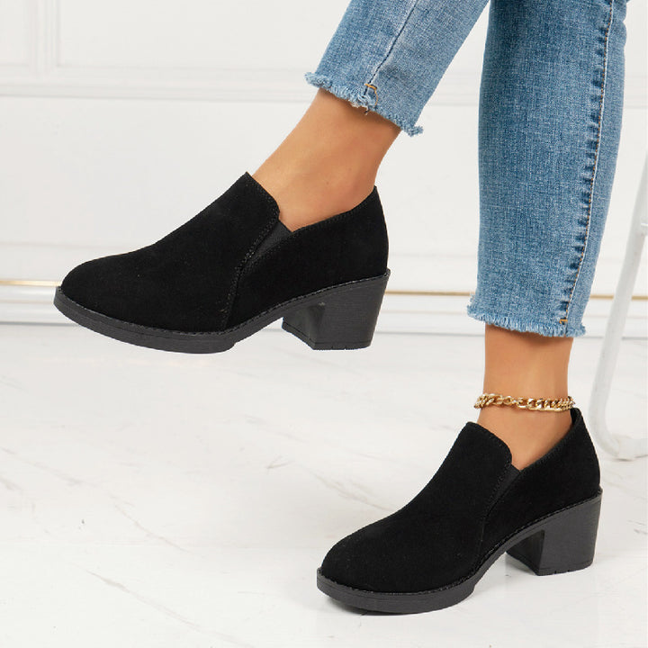 Damen Slip-On Halbschuh mit mittelhohem Blockabsatz und Veloursoberfläche Drune