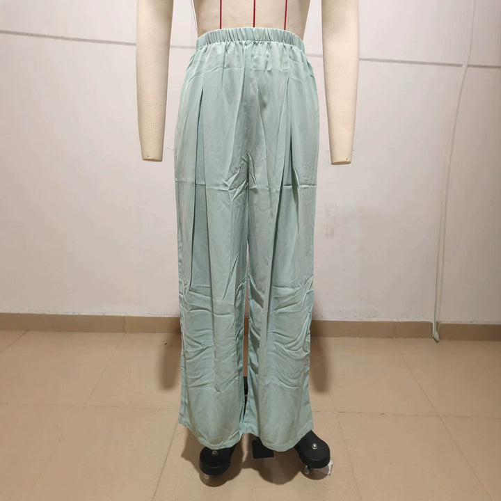 Damen Leichte Satin-Palazzohose mit hohem elastischem Bund und Kellerfalten Drune