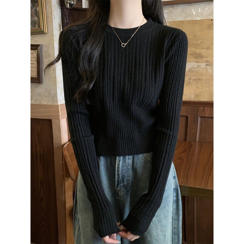 Damen feiner Rippstrickpullover mit verlängerten Ärmeln Drune