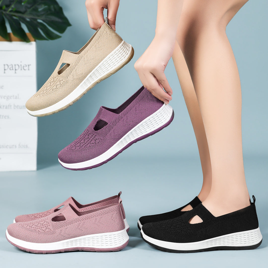 Damen nan gestrickter Slip-On Komfort-Sneaker mit V-Cut, elastischem Einstieg und dämpfender Waben-Zwischensohle Drune