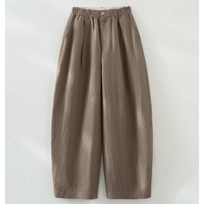 Damen Leinen-Bundfalten-Palazzo mit elastischem Komfortbund und seitlichen Eingrifftaschen Drune