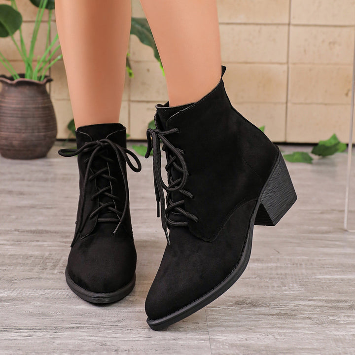 Damen Modische Wildleder Stiefeletten mit Blockabsatz Drune