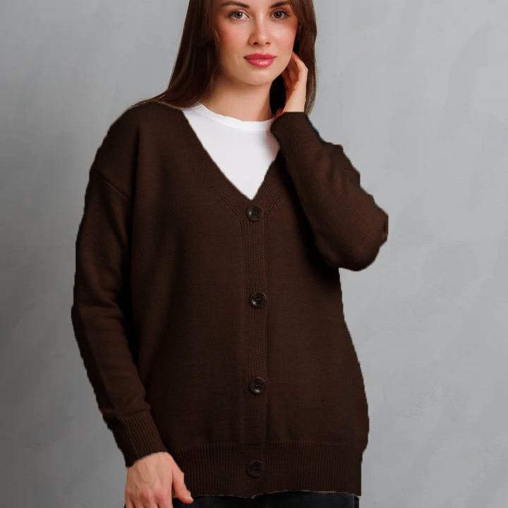Damen Strickjacke mit Knöpfen und tiefem V-Ausschnitt Drune