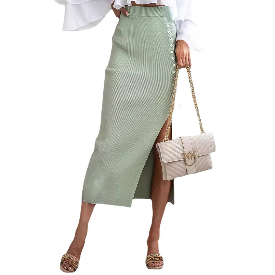 Damen Midi-Rock mit seitlichem Schlitz und eleganten Knopfdetails Drune