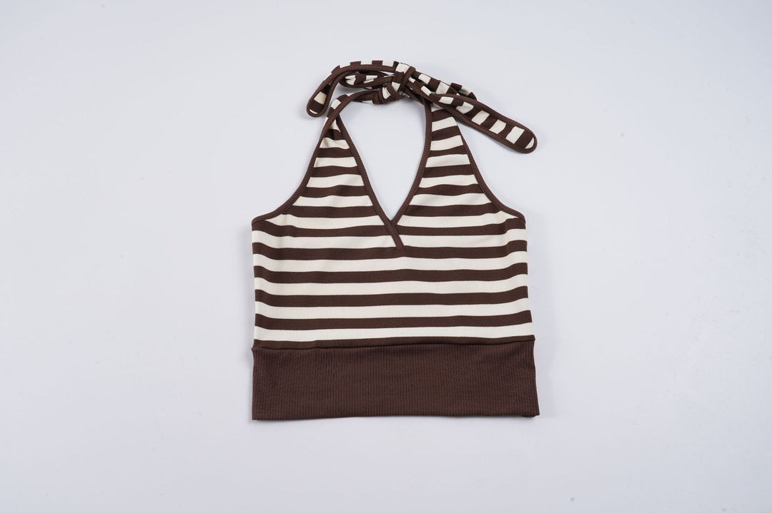 Damen sportliches Crop-Top mit verstellbarem Rückendesign und kontrastierenden Streifen Drune