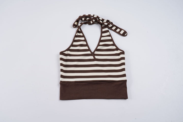 Damen sportliches Crop-Top mit verstellbarem Rückendesign und kontrastierenden Streifen Drune