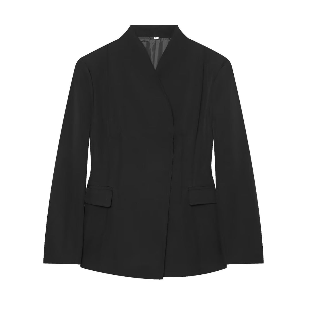 Damen Elegantes zweiteiliges Anzugset mit kastenlosem Blazer und High‑Waist Weitbein‑Hose Drune