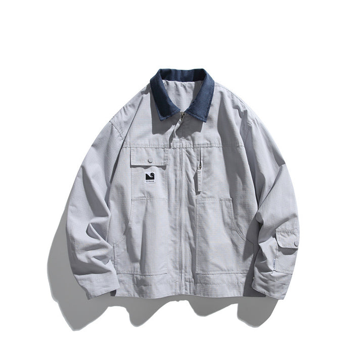 Herren Boxy-Workwear-Blousonjacke mit Kontrastkragen und Mehrfach-Taschen Drune