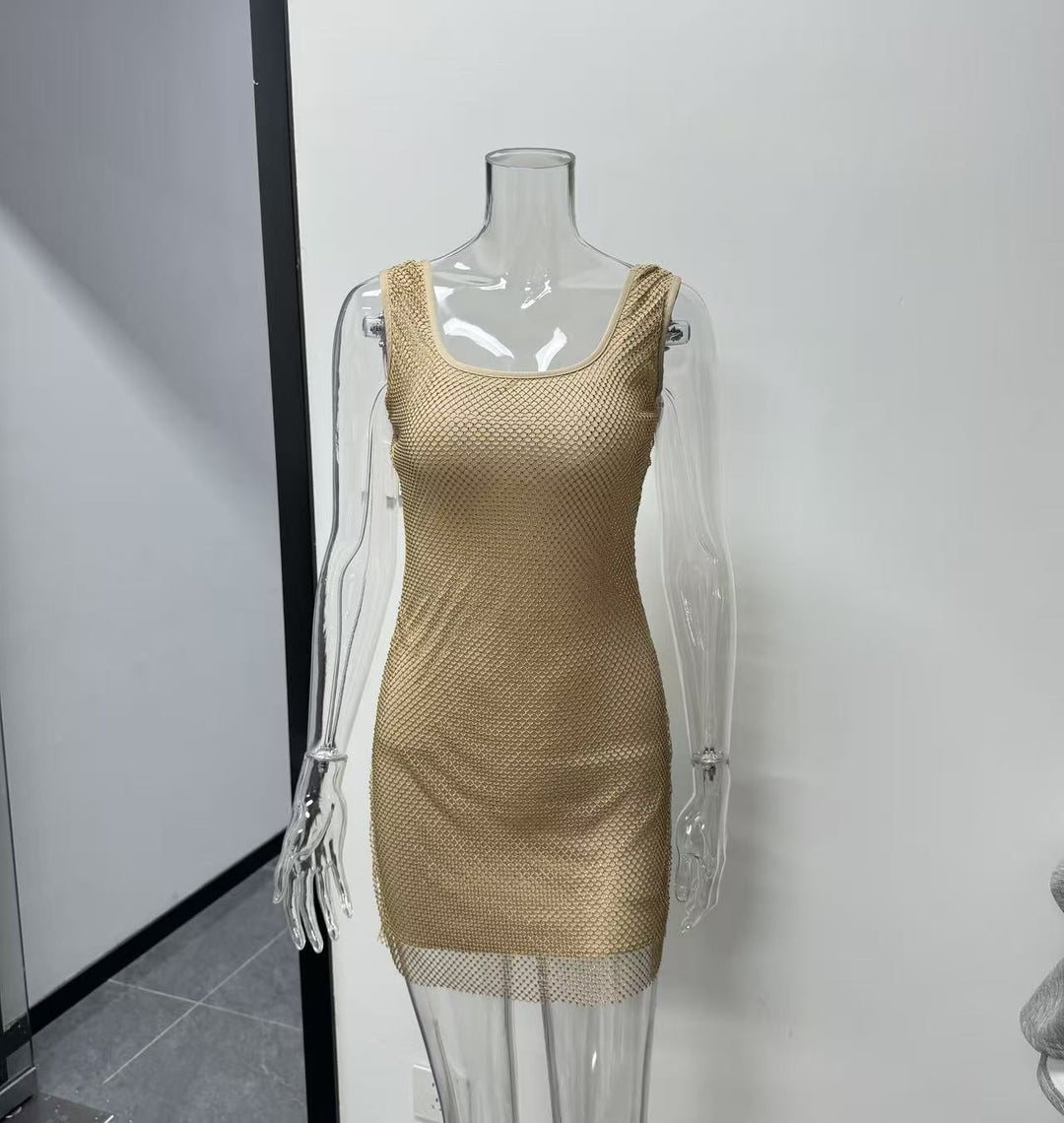 Damen Körperbetontes Mesh-Kleid mit tiefem Ausschnitt und modernem Schnitt Drune