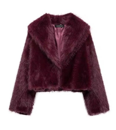 Damen Kurzer Boxy Kunstpelz‑Blouson mit voluminösem Schalkragen Drune
