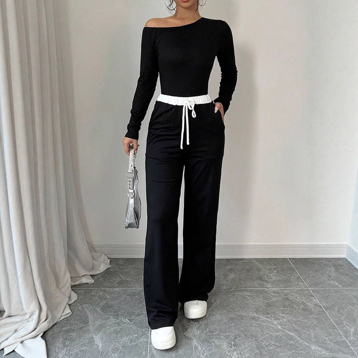 Damen Elegantes Jumpsuit mit asymmetrischem Oberteil und weitem Bein Drune