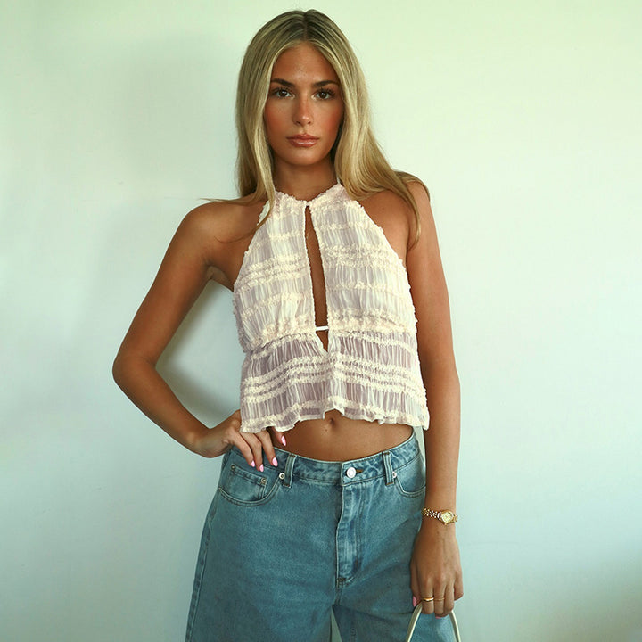 Damen Halter-Top mit tiefem Ausschnitt und Rüschendetails Drune