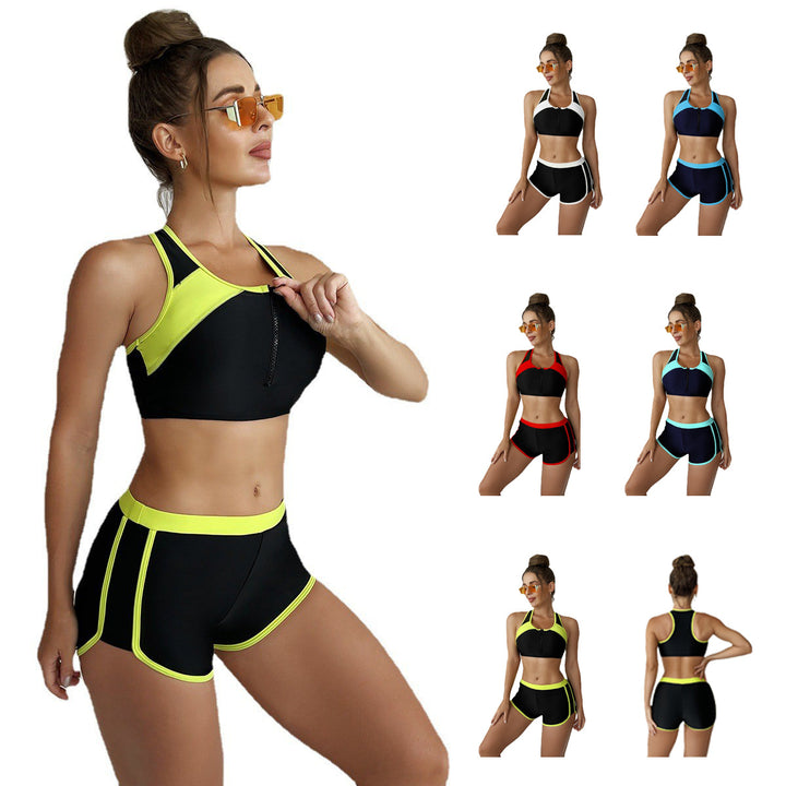 Damen Sportlicher Zweiteiler mit Reißverschluss und atmungsaktivem Mesh-Design Drune