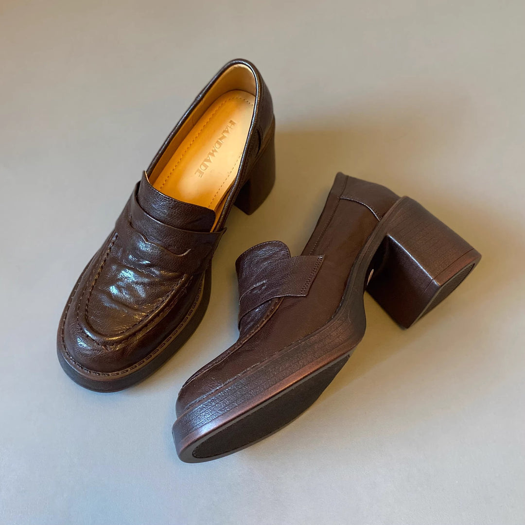 Damen Hochabsatz-Pennyloafer mit massivem Blockabsatz und profilierter Sohle Drune