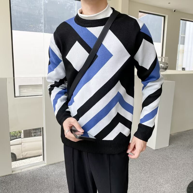 Herren Modischer Grobstrickpullover mit geometrischem Muster Drune 1787964731