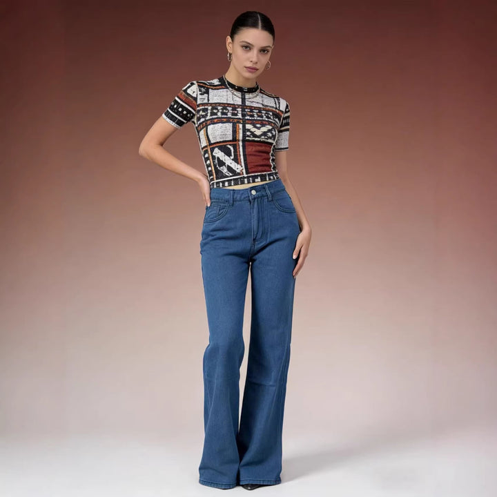 Damen nan hochgeschnittene weich fallende Schlagjeans aus Stretch-Denim mit figurformender Passform Drune