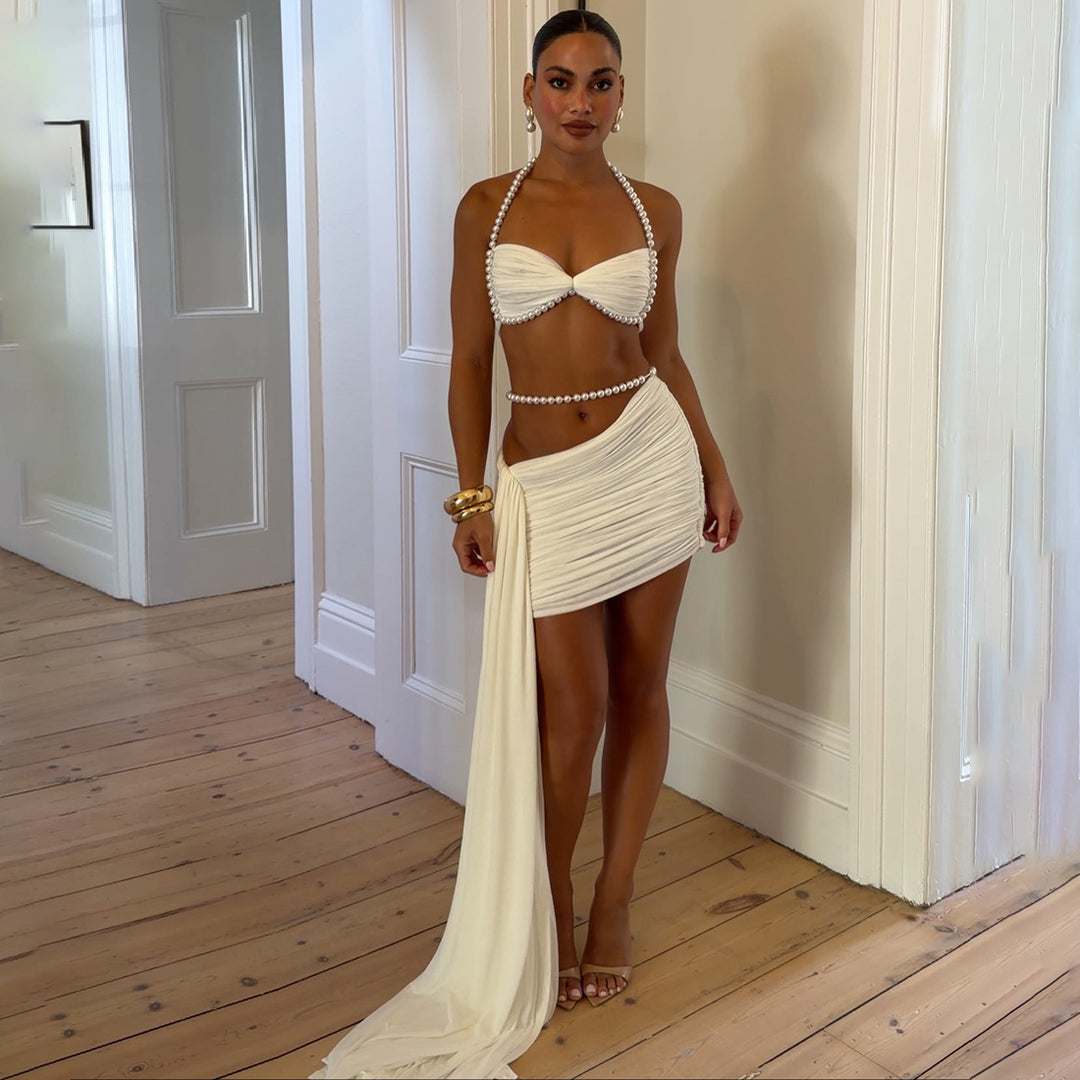 Damen Oberteil und Rock Set mit perlverziertem Design Drune