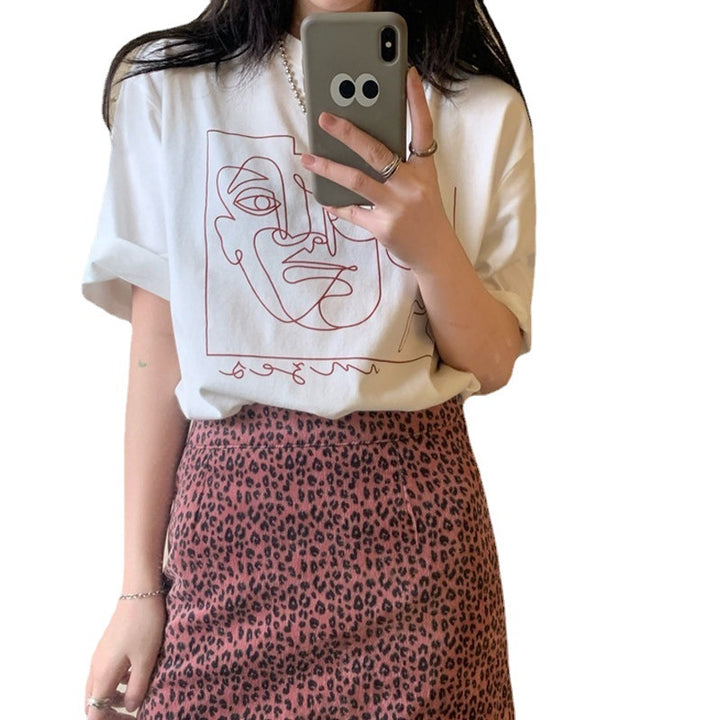 Damen Grafik T-Shirt mit modernem Linienkunst-Motiv und lässiger Passform Drune