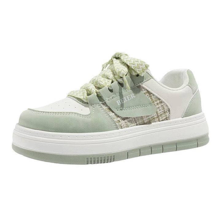Damen Freizeit-Sneaker mit zweilagiger Wedgesohle, Tweedpaneel und geflochtenen Schnürsenkeln Drune